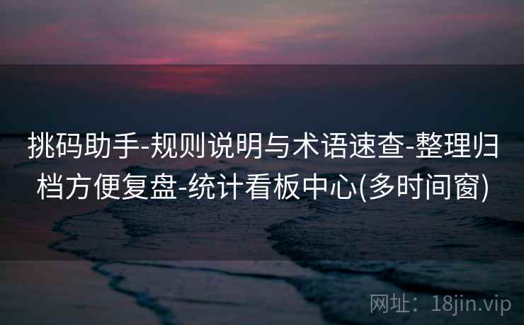 挑码助手-规则说明与术语速查-整理归档方便复盘-统计看板中心(多时间窗)